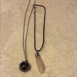Rose Quartz Pendant and Smoky Quartz Sphere Necklace Set
